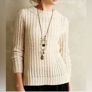 🌾🌸 Anthropologie Field Flower Oat Waffle Knit Wool Blend Sweater Sz S Like New!